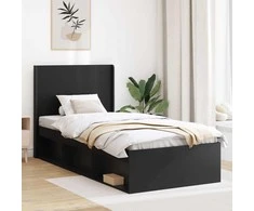Lova Lovos rėmas su saugojimu ir nugara Juoda 100 x 200 cm
