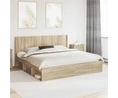 Lova Lovos rėmas su saugojimu ir nugara Sonoma ąžuolas 200 x 200 cm
