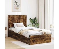 Lova Lovos rėmas su saugojimu ir nugara Dūminio ąžuolo 75 x 190 cm