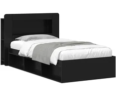 Lova Lovos rėmas su saugojimu Juoda 90 x 200 cm Apdirbta mediena