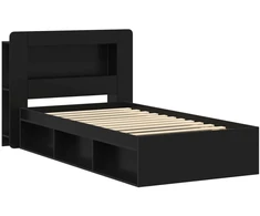 Lova Lovos rėmas su saugojimu Juoda 90 x 200 cm Apdirbta mediena