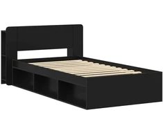 Lova Lovos rėmas su saugojimu Juoda 90 x 200 cm Apdirbta mediena