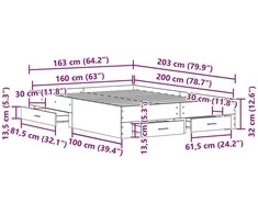 Lovos rėmas Juodas ąžuolas 160 x 200 cm Apdirbta mediena