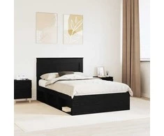 Lova Lovos rėmas su stalčių Juoda 135 x 190 cm Kietos pušies mediena