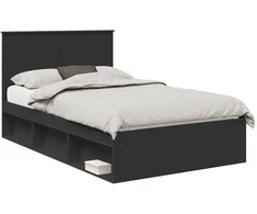 Lova Lovos rėmas su stalčių Juoda 135 x 190 cm Kietos pušies mediena