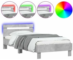 Lovos rėmas su galvūgaliu ir LED lemputėmis, betono, 100x200cm