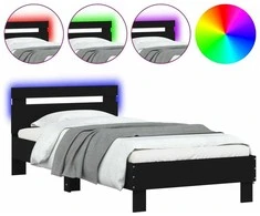 Lova Lovos rėmas su galvūgaliu ir LED lemputėmis, juodas, 75x190cm