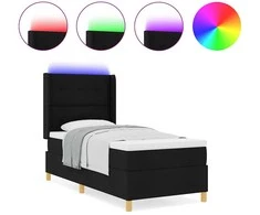 Kiemas lova su LED juostelėmis Juoda 90 x 200 cm audinys