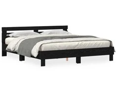 Lova Lovos rėmas su LED Juodas ąžuolas 200 x 200 cm Apdirbta mediena
