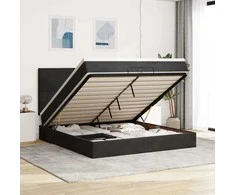 Osmanų lovos rėmas su čiužiniais, juodas, 200x200cm, aksomas