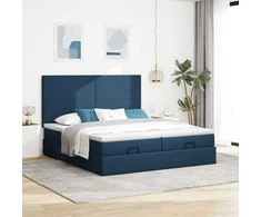 Lova Osmanų lovos rėmas su čiužiniais, mėlynas, 200x200cm, audinys