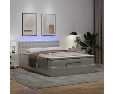Osmanų lova su čiužiniais ir LED, 140x190cm, dirbtinė oda