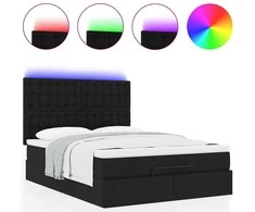 Osmanų lova su čiužiniu ir LED juodas 140x190cm audinys