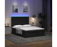 Osmanų lova su čiužiniu ir LED juodas 140x190cm audinys