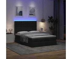 Osmanų lova su čiužiniu ir LED juodas 140x190cm audinys