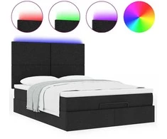 Osmanų lova su čiužiniu ir LED juodas 140x190cm audinys