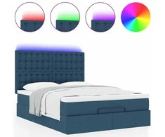 Osmanų lova su čiužiniu ir LED Mėlynas 140x190cm audinys
