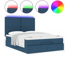Osmanų lova su čiužiniu ir LED Mėlynas 140x190cm audinys