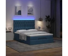 Osmanų lova su čiužiniu ir LED Mėlynas 140x190cm audinys