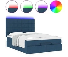 Osmanų lova su čiužiniu ir LED Mėlynas 140x190cm audinys