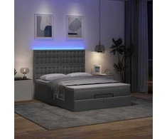 Osmanų lova su čiužiniu ir LED tamsiai pilka 140x190cm audinys