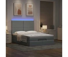 Osmanų lova su čiužiniu ir LED šviesiai pilka 140x190cm audinys