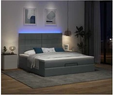 Osmanų lova su čiužiniu ir LED tamsiai pilkas 180x200cm audinys