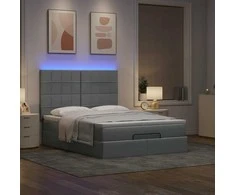 Osmanų lova su čiužiniu ir LED šviesiai pilka 140x190cm audinys
