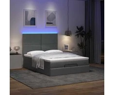 Osmanų lova su čiužiniu ir LED tamsiai pilka 140x190cm audinys