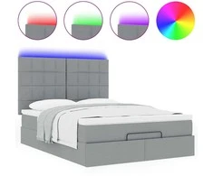 Osmanų lova su čiužiniu ir LED šviesiai pilka 140x190cm audinys