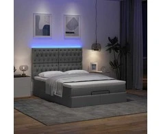 Osmanų lova su čiužiniu ir LED tamsiai pilka 140x190cm audinys