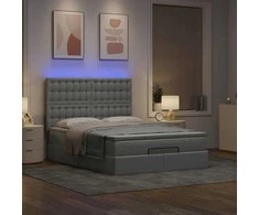 Osmanų lova su čiužiniu ir LED šviesiai pilka 140x190cm audinys