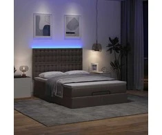 Osmanų lova su čiužiniu ir LED, rudas, 140x190cm, audinys
