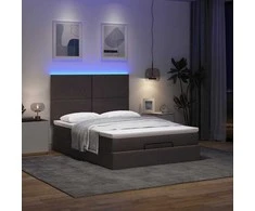 Osmanų lova su čiužiniu ir LED, rudas, 140x190cm, audinys