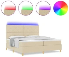 LED Čiužinio Lova su galvūgalio Kreminė 200 x 200 cm audinys
