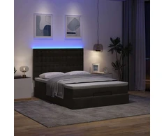 Lova Pufas su čiužiniais ir LED lemputėmis, juodas, 140x200cm, aksomas