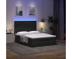 Lova Pufas su čiužiniais ir LED lemputėmis, juodas, 140x200cm, aksomas