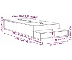 Lova su daiktų laikymo vieta su stalčių Juodas ąžuolas 90 cm