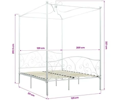 Lova su baldakimu, baltos spalvos, 120x200cm, metalas