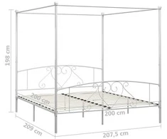 Lova su baldakimu, baltos spalvos, 200x200cm, metalas