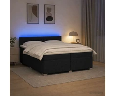 Lova su čiužiniu ir LED apšvietimu Juoda 200 x 200 cm Audinys