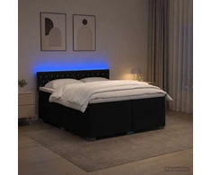 Lova su čiužiniu ir LED apšvietimu Juoda 200 x 200 cm Aksomas