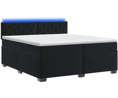 Lova su čiužiniu ir LED apšvietimu Juoda 200 x 200 cm Aksomas
