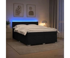 Lova su čiužiniu ir LED apšvietimu Juoda 200 x 200 cm Audinys