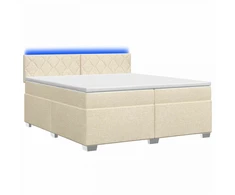 Lova su čiužiniu ir LED apšvietimu Kreminė 200 x 200 cm Audinys