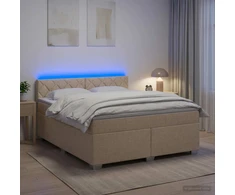 Lova su čiužiniu ir LED apšvietimu Kreminė 180 x 200 cm Audinys
