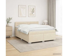 Lova su čiužiniu ir LED apšvietimu Kreminė 160 x 200 cm Audinys