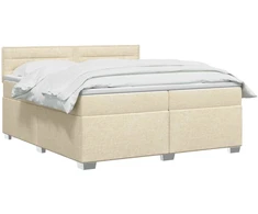 Lova su čiužiniu ir LED apšvietimu Kreminė 200 x 200 cm Audinys