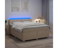 Lova su čiužiniu ir LED apšvietimu Kreminė 160 x 200 cm Audinys