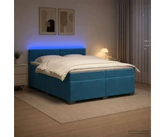 Lova su čiužiniu ir LED apšvietimu Mėlyna 200 x 200 cm Aksomas
